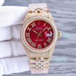 Replica Rolex Swiss 2824 Oyster Perpetual Iced Out Datejust Red Dial Watch 41mm
